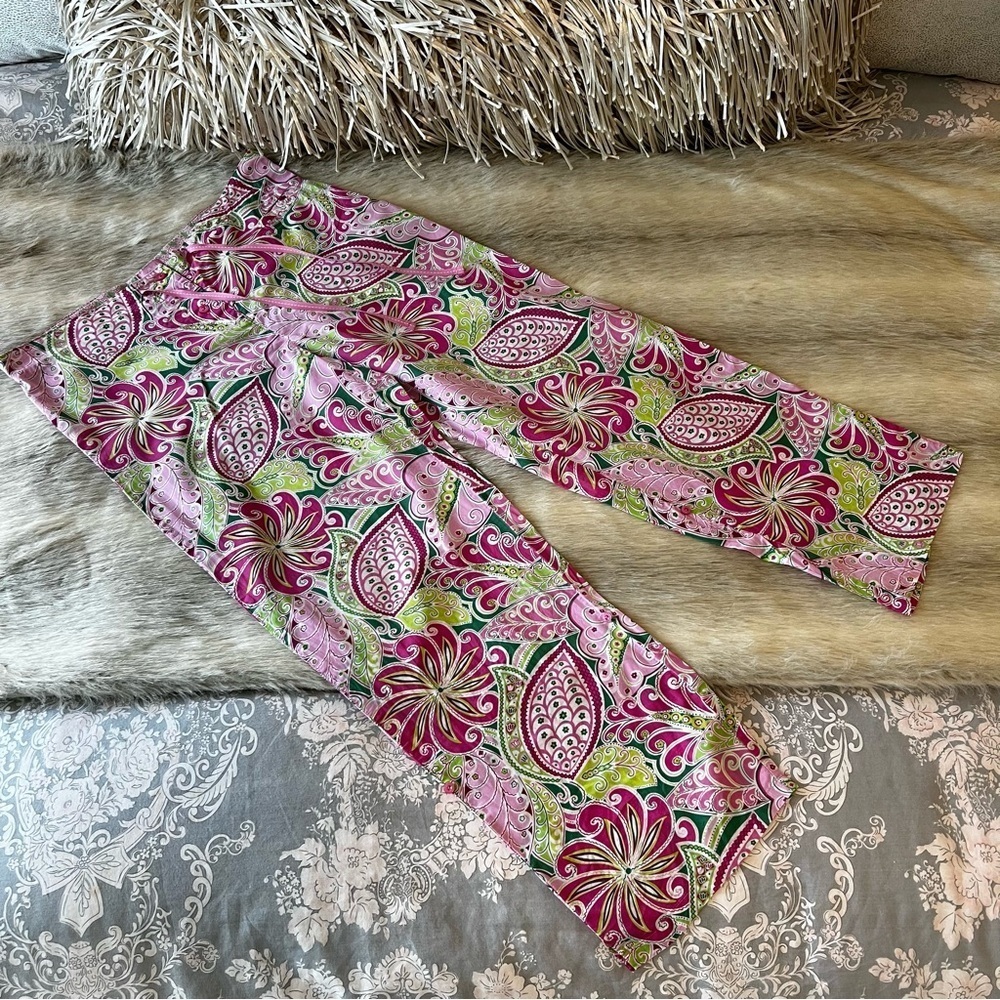 VERA BRADLEY Pinwheel Pink 2008 Pajama Bottoms Green Lightweight Floral Y2K